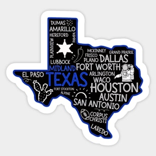 Midland Texas cute map Houston San Antonio Dallas Austin Fort Worth El Paso Sticker